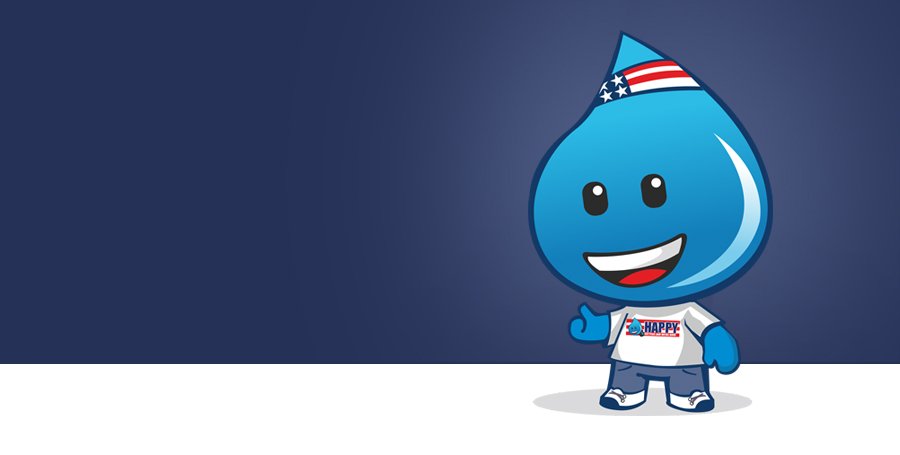 Main banner with happy gutters gutter services mascote